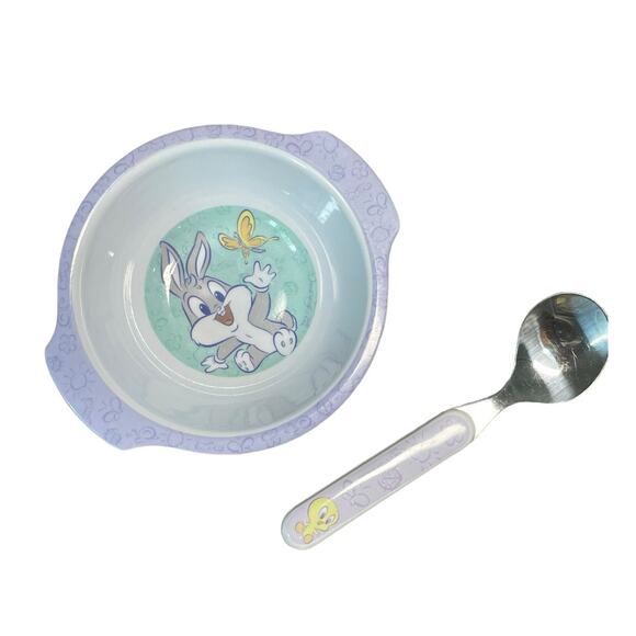 Warner Bros 2 Pc Childs Baby Feeding Set Bowl Spoon Bugs Tweety Bird Zak Designs - Picture 1 of 11